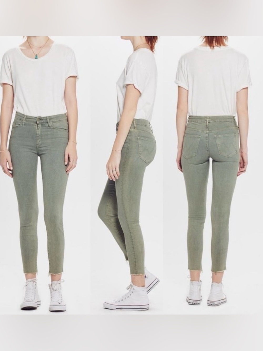 MOTHER High Waisted Looker Ankle Fray Trespassing Jeans